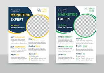 Business flyer, brochure design, magazine or flier mockup in blue & green colors,flyer in A4 size.	