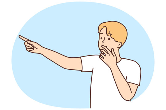 recommend clip art: Smiling amazed man point with finger