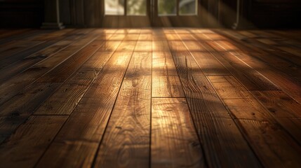 A wooden floor with a window in the background. Suitable for interior design projects