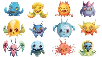 Fototapeta premium Cute and Quirky Fantastical Creatures Digital of Colorful Cartoon Monsters and Bizarre Characters for Graphic Design Icon Sticker Wallpaper Pattern