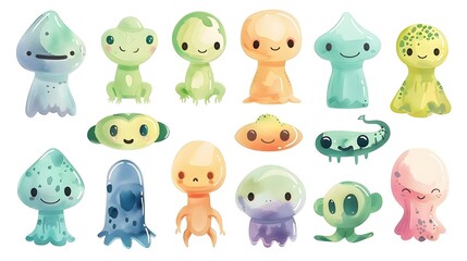 Obraz premium Cute and Colorful Collection of Cartoon Monsters and Alien Creatures for Playful and Friendly Designs