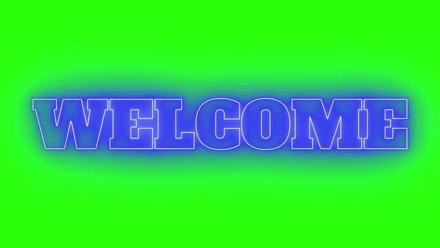 animation of the welcome word in blue neon. suited for the video's introduction or greetings. neon-animated video Over a digital background, welcome words. green screen