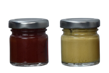 kitchen sauce pepper seasoning ketchup mustard and mayonnaise seasoning in glass jar