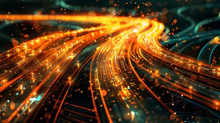Fototapeta premium Data highways crisscrossing in a network pulsing with activity stretching to the horizon background