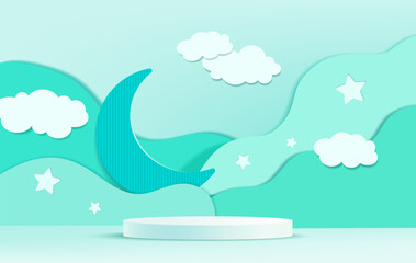 3d rendering concept of pastel display, Pedestal modern white podium blank space for product display.