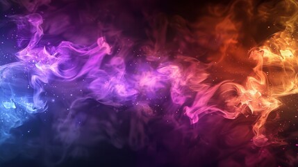 The background has a colorful abstract modern style with transparent smoke.