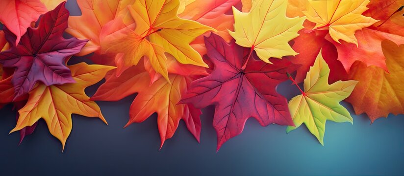 Maple leaves in autumn displaying a stunning gradient of color Copy space image