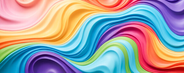 Obraz premium A lively rainbow-colored liquid pastel on textured silicone, featuring an abstract background with waves reminiscent of plastic