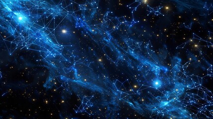 Digital sky adorned with cybernetic constellations weaving connectivity patterns background