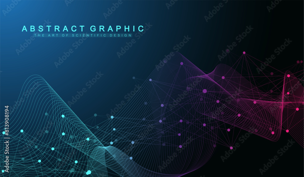 Poster Abstract tech network connection dots. Digital technology and big data analysis background. White background with plexus lines. Geometric background with abstract mesh