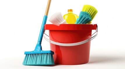 plastic bucket with cleaning products