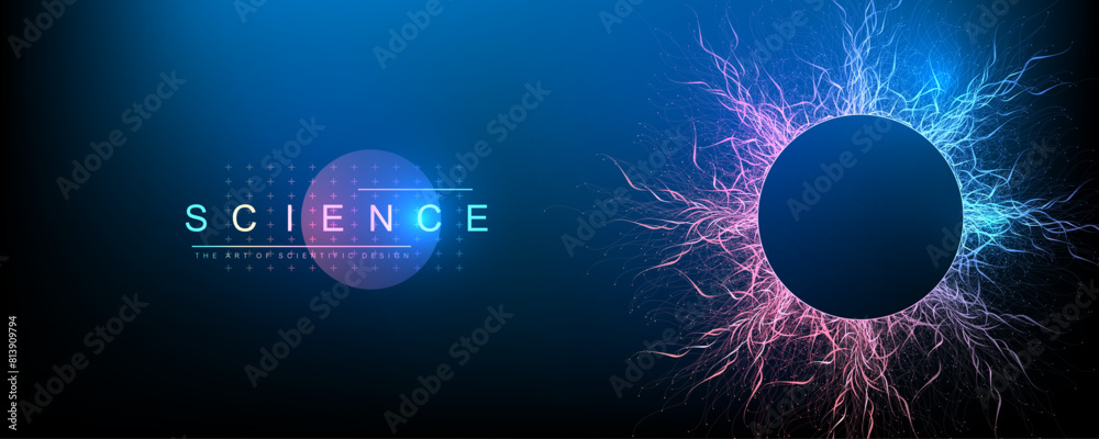 Leinwandbilder Scientific vector illustration quantum computer technology. Plexus fiction effect. Deep learning artificial intelligence. Big data algorithms visualization. Quantum explosion background.