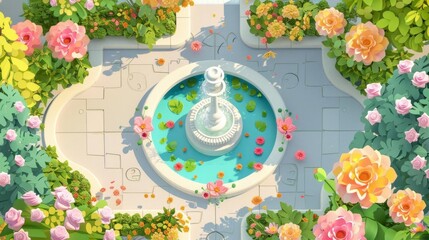 Capture an enchanting aerial view of a pre-wedding garden preparation with vibrant flower arrangements