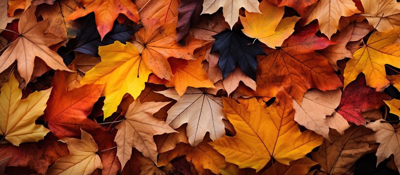 A flat lay image of autumn leaves with plenty of room for text or other elements. Copy space image. Place for adding text and design