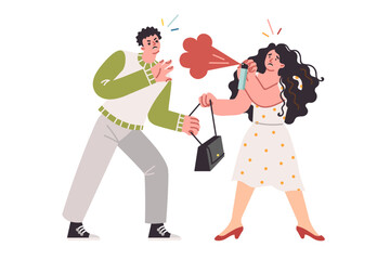 Woman sprays pepper spray in face of robber to protect herself from thief stealing purse with money