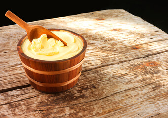 Butter, Butterfass, Fett, Butterschaufel, Holzfond