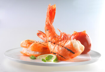 Grill, Scampis, Krabben, meeresfrüchte, isoliert,