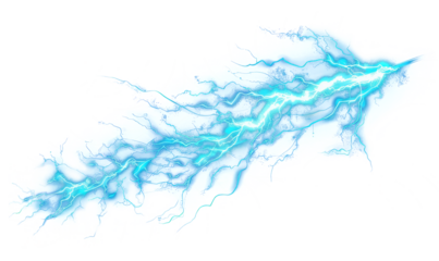 Blue lightning, abstract energy and electrical, isolated on transparent png background