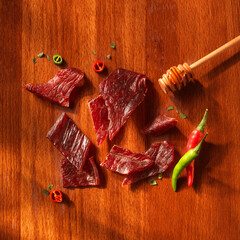 Beef Jerky Sweet&Hot, getrocknetes Fleisch, Snack, Honig, Gewürze