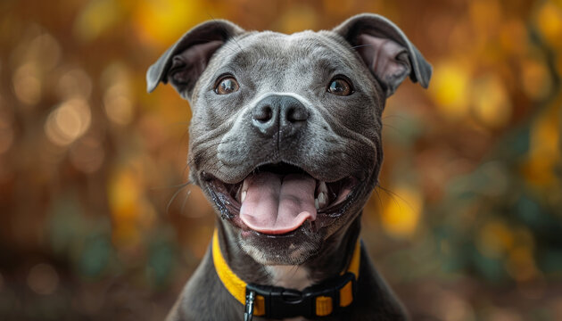 A black dog with a pink tongue is smiling by AI generated image