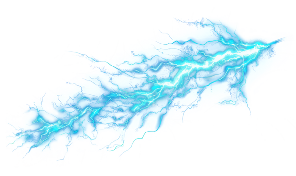 Blue lightning, abstract energy and electrical, isolated on transparent png background