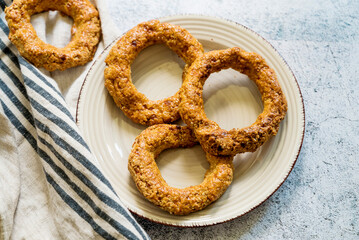 Healthy oats baked bagels . Healthy food 