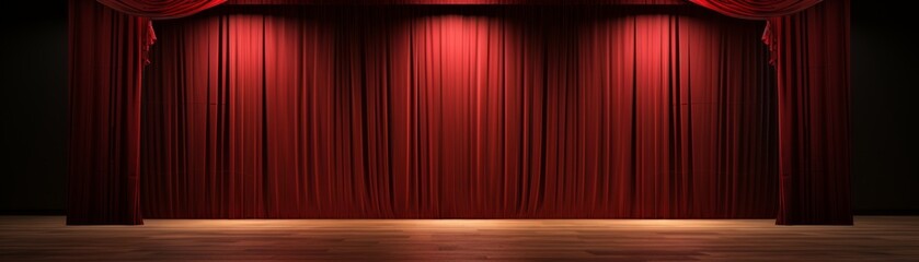 3d rendering  Red stage curtain with spotlight.