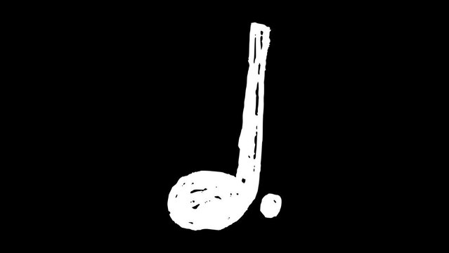 White wiggly hand drawn dotted quarter music note icon doodle animation    