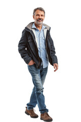 Stylish Urban Commuter in Black Jacket and Blue Jeans