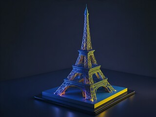 Epic 3D Model of the Eiffel Tower with Holographic Design and Glowing Lights