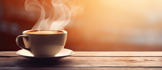 Take a break from your work and indulge in a comforting cup of hot coffee perfectly suited to enrich your lifestyle Capture this moment with a copy space image