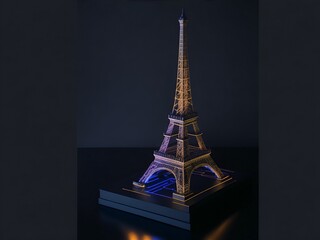 Epic 3D Model of the Eiffel Tower with Holographic Design and Glowing Lights