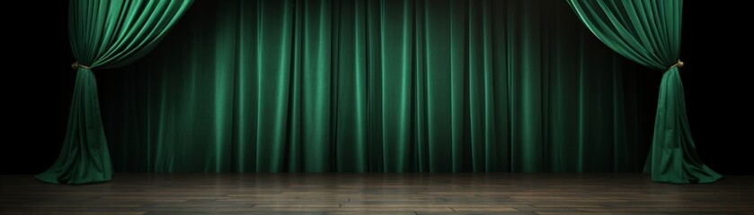 Theatrical green velvet stage curtains.