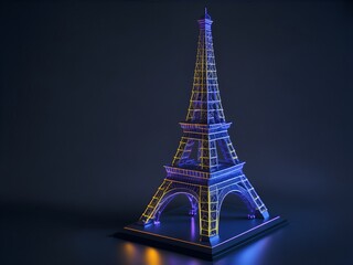 Epic 3D Model of the Eiffel Tower with Holographic Design and Glowing Lights