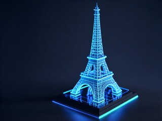 Epic 3D Model of the Eiffel Tower with Holographic Design and Glowing Lights