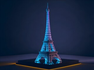 Epic 3D Model of the Eiffel Tower with Holographic Design and Glowing Lights