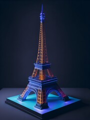 Epic 3D Model of the Eiffel Tower with Holographic Design and Glowing Lights