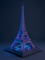 Epic 3D Model of the Eiffel Tower with Holographic Design and Glowing Lights