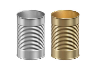 Open metal can on white background