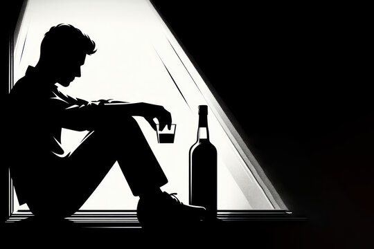 Silhouette man Drinking or alcohol abuse problem