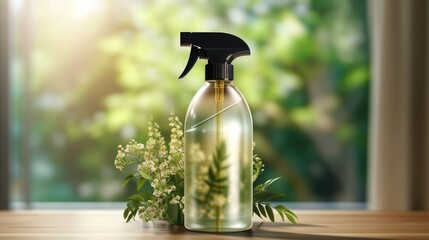 spraying floral air freshener with fresh flowers