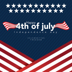 Happy Independence day, 4th July national holiday. Festive greeting card, invitation with blue and red background in USA flag colors. Vector illustration background, web banner.