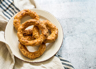 Healthy oats baked bagels . Healthy food 