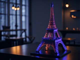 Epic 3D Model of the Eiffel Tower with Holographic Design and Glowing Lights