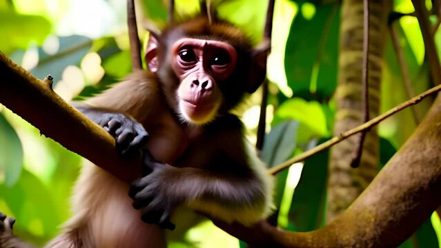 A monkey on a tree branch	