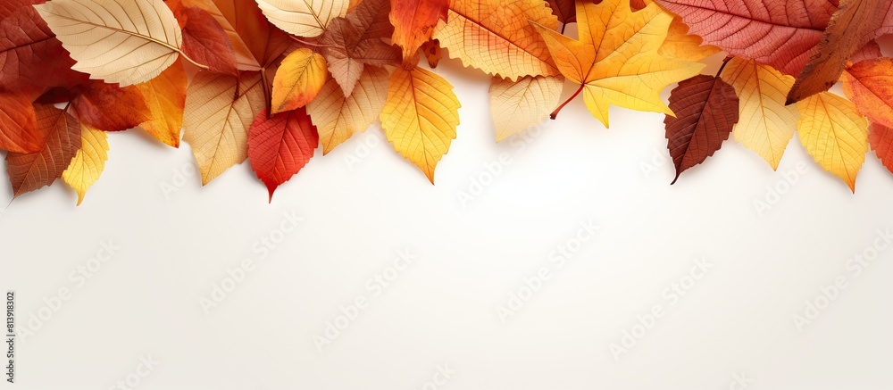 Wall mural Colorful autumn leaves arranged in a frame on a background offering ample copy space for an image - Wall murals