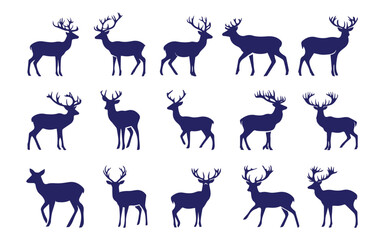 Set of deer silhouettes. Vector deer illustration isolated on a white background.
