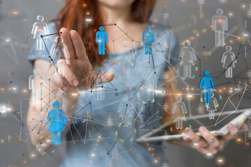 abstract lines with dots over dark background.  - neural network exposure digital