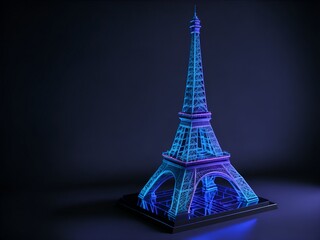 Epic 3D Model of the Eiffel Tower with Holographic Design and Glowing Lights