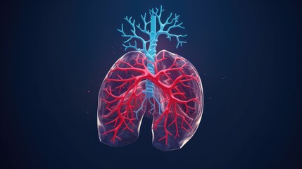 neon human lung on blue background